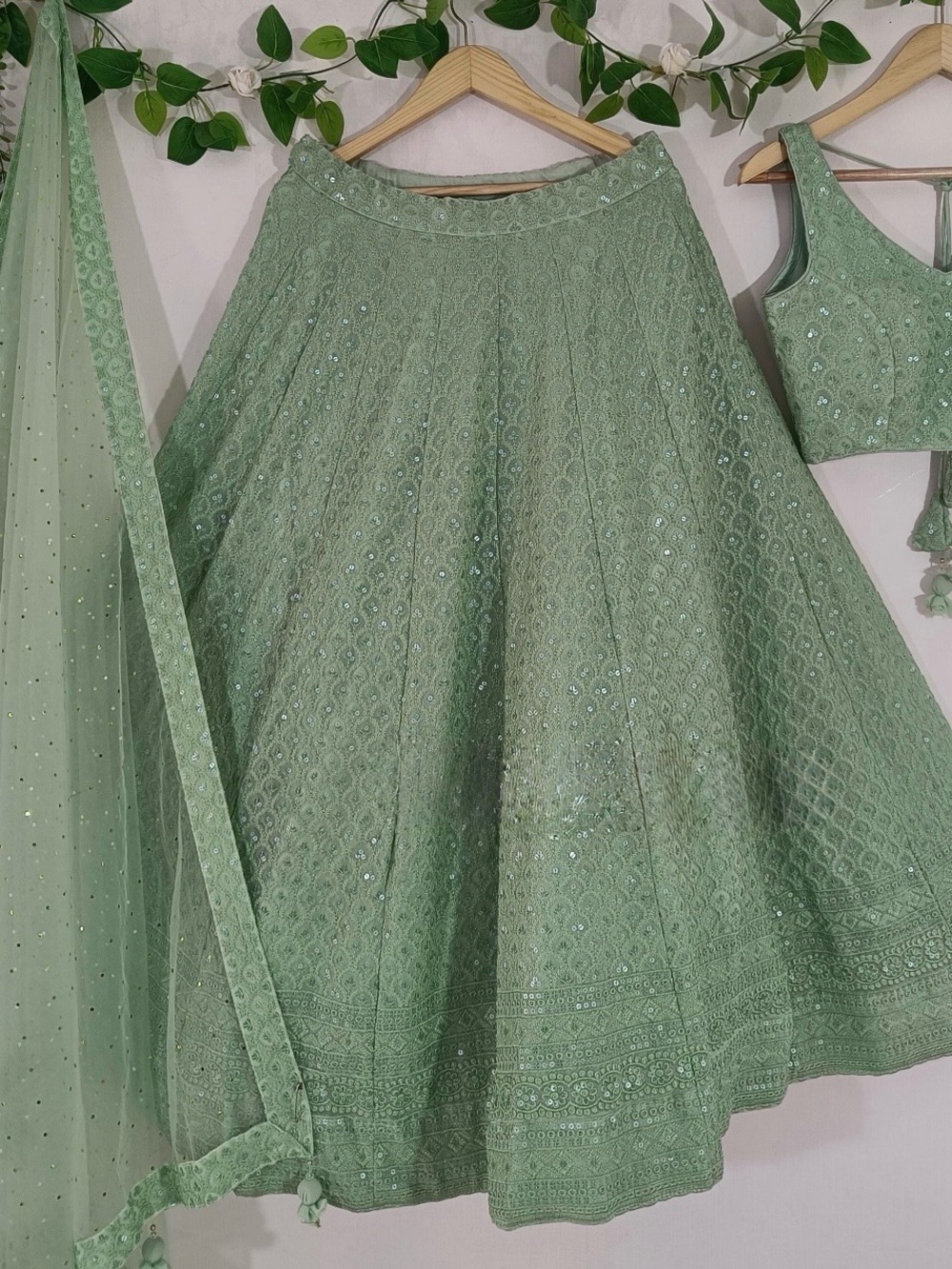 Embroidered Sage Green Lehenga Set